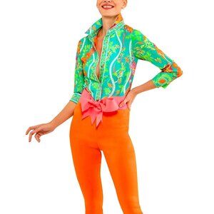 GRETCHEN SCOTT JUNGLE SYMPHONY BOYFRIEND SHIRT TURQ/ORANGE PRINT NWT SIZE XS